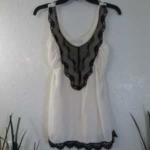Charlotte Russe Womens Sz XS Sleeveless Top Black Lace Ivory Lined Tie Back